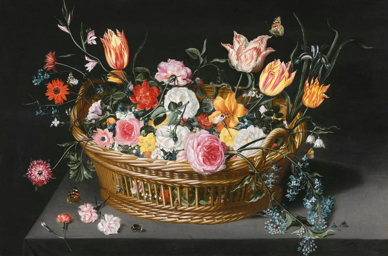 Nature morte de fleurs dans un panier sur un rebord de pierre - Jan Brueghel le Jeune
