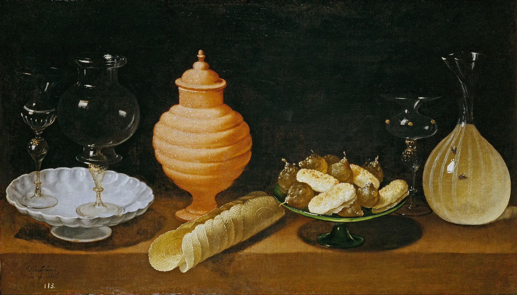 Nature morte de verre, de poterie et de confiseries - Juan van der Hamen image 1 copie peinte à la main à l’huile