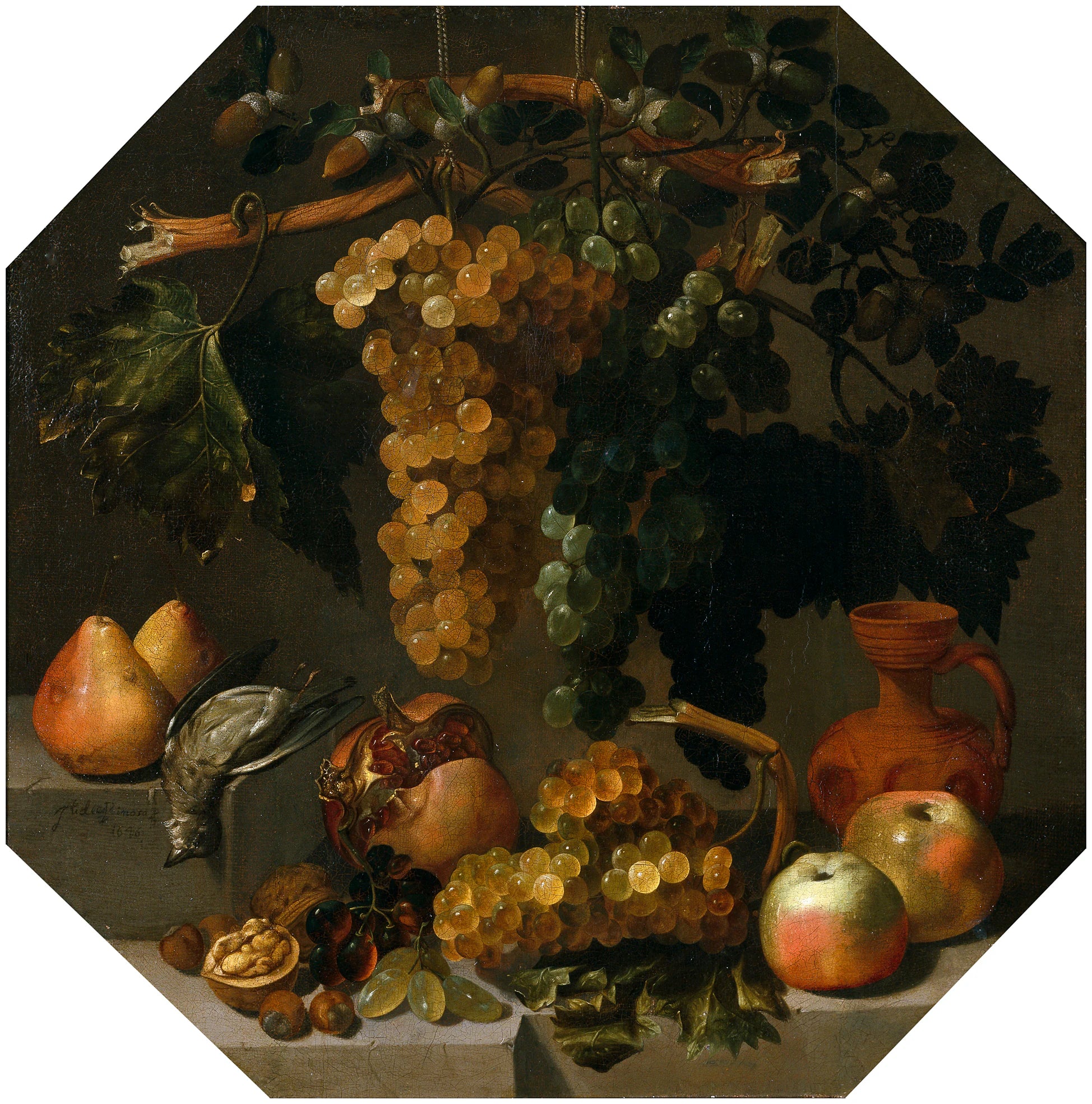 Nature morte octogonale avec des grappes de raisin - Juan de Espinosa