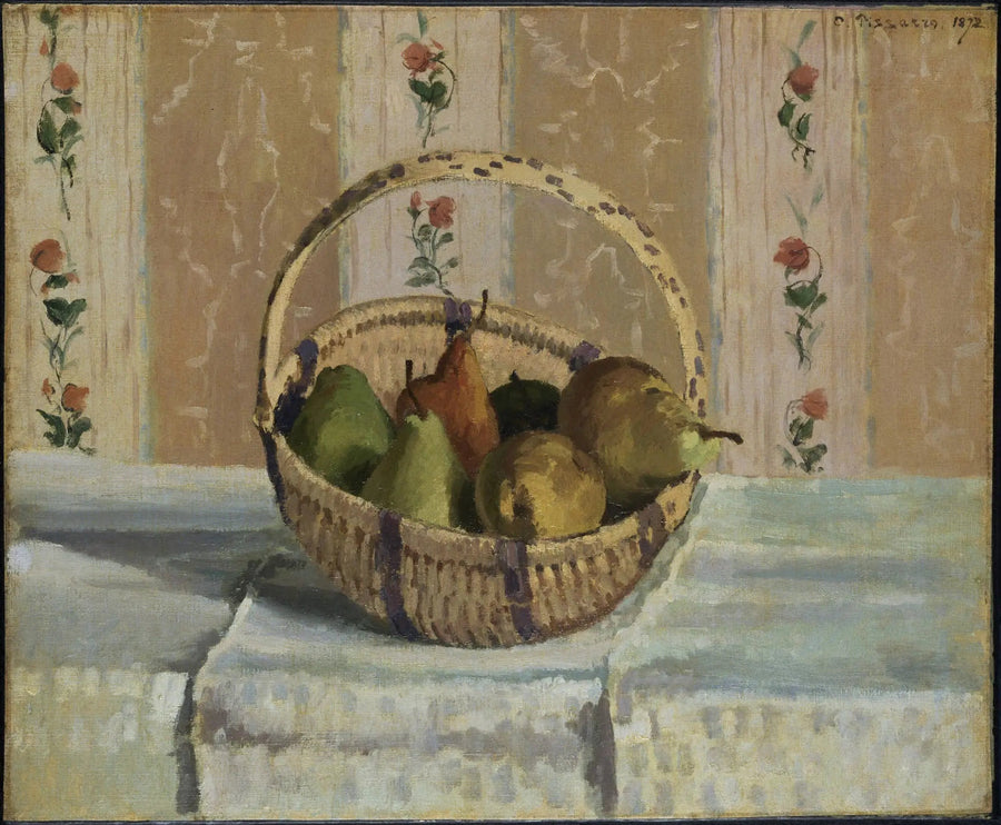 Nature morte : pommes et poires dans un panier rond - Camille Pissarro