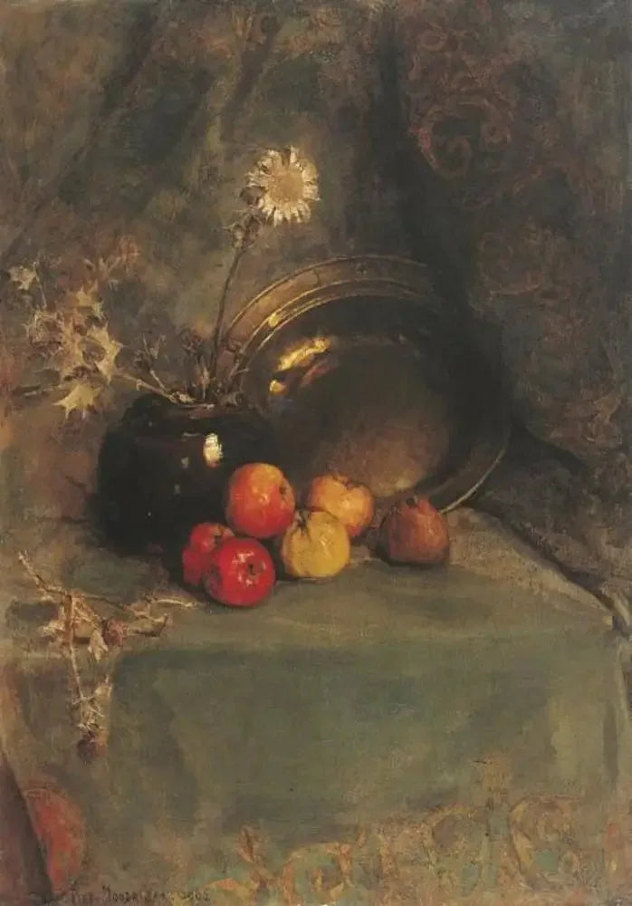 Nature morte : pommes, pot de fleurs et casserole en métal - Piet Mondrian image 1 reproduction d’œuvre d’art à l’huile