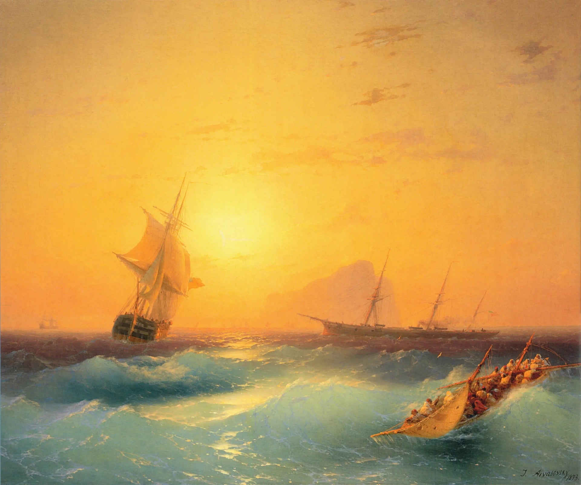 Navigation américaine au large du rocher de Gibraltar - Ivan Aïvazovski image 1 copie peinte à la main à l’huile