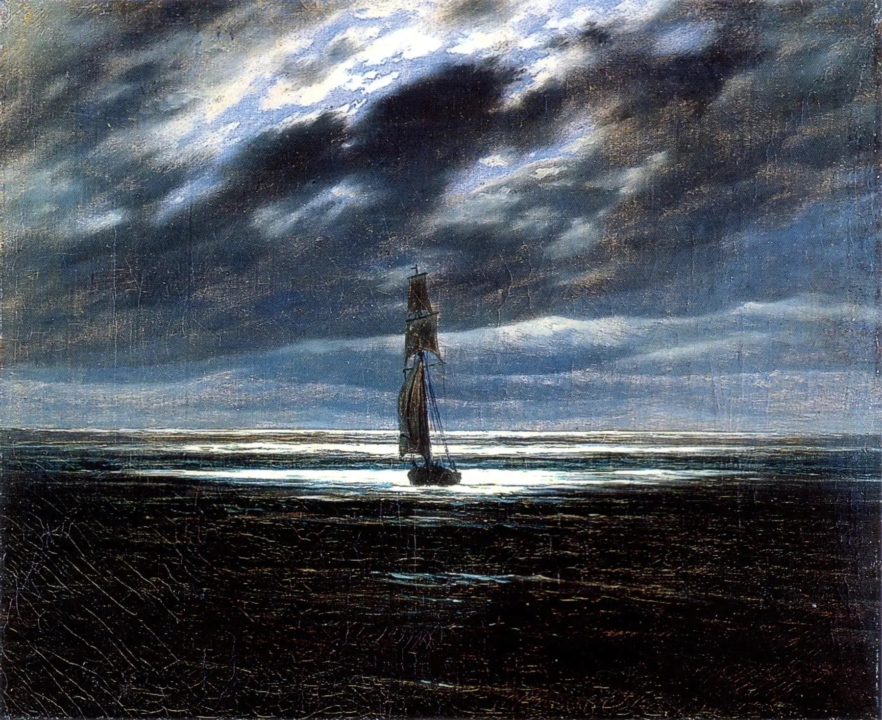 Naviguer au clair de lune - Caspar David Friedrich image 1 copie peinte à la main à l’huile