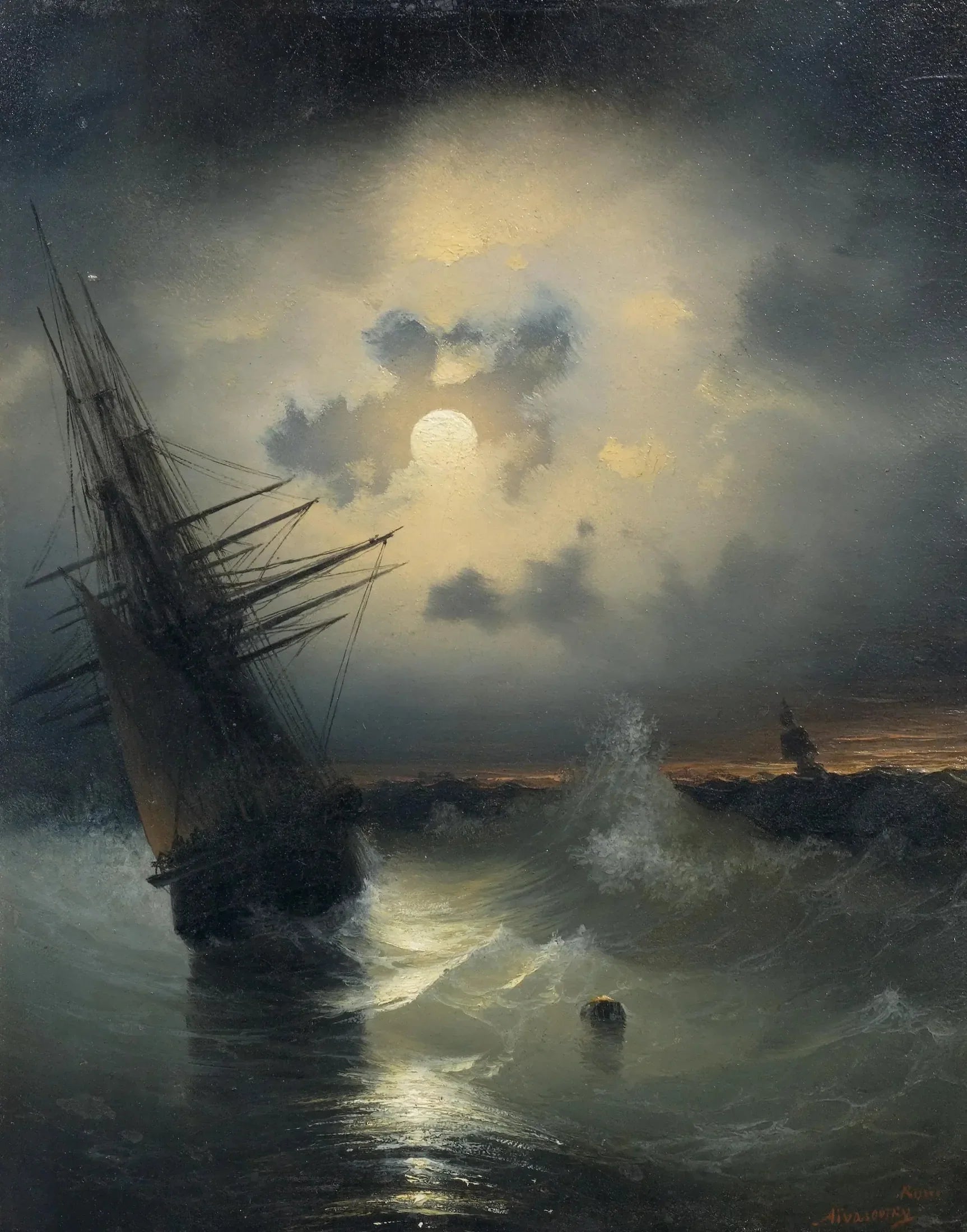 Navire à voile sur la mer au clair de lune. - Ivan Aïvazovski image 1 reproduction réalisée par Alpha Reproduction