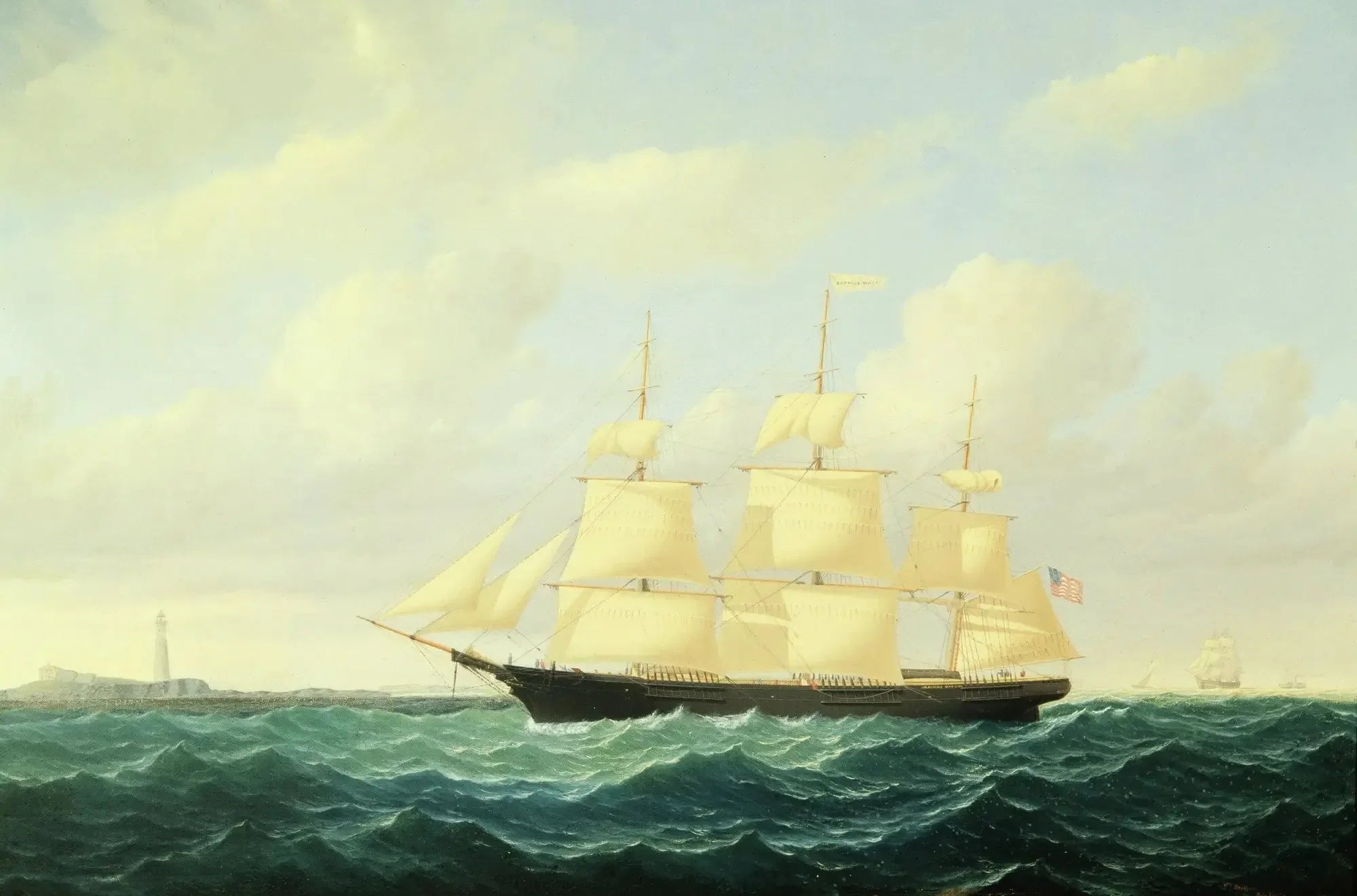 Navire clipper à vagues au large du phare de Boston - William Bradford image 1 copie de tableau peinte à la main
