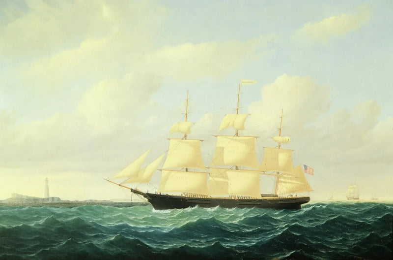 Navire clipper à vagues au large du phare de Boston - William Bradford