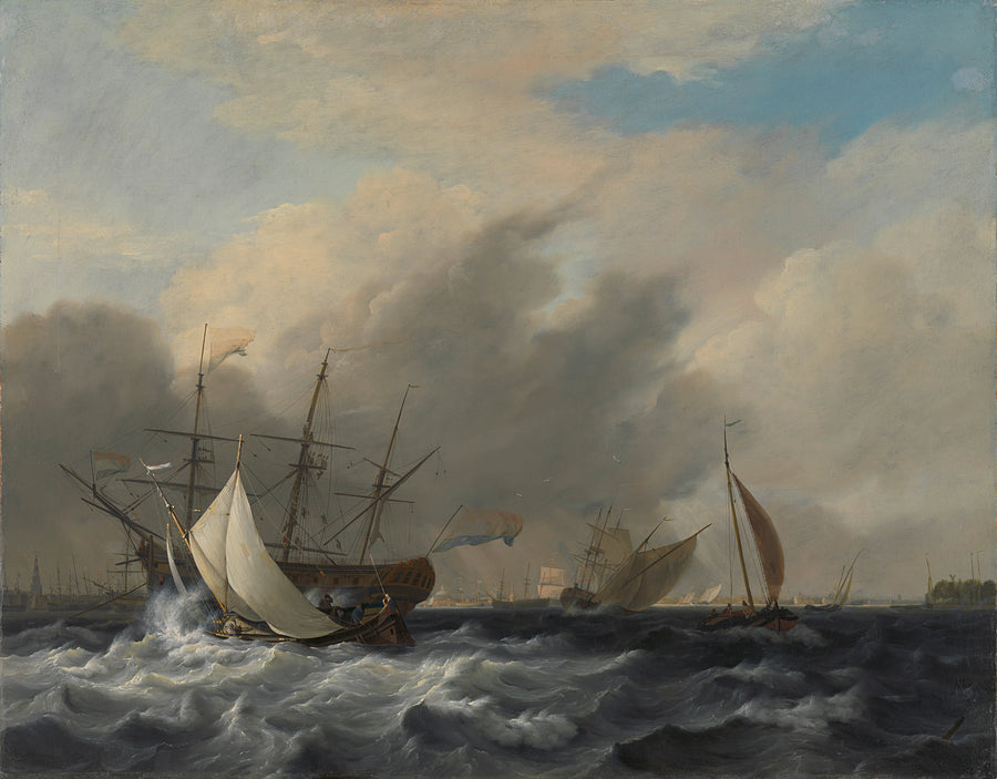 Le navire de guerre du pays « Amsterdam » devant le Westerlaag sur l'IJ devant Amsterdam. - Nicolaas Baur