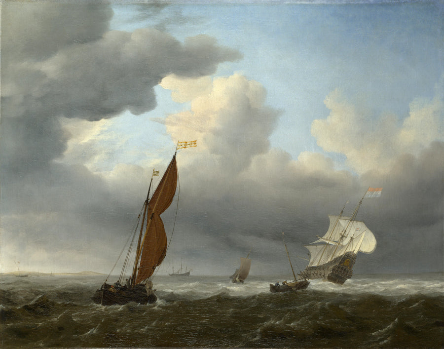 Un navire hollandais et d'autres petits navires dans une forte brise - Willem Van de Velde le Jeune
