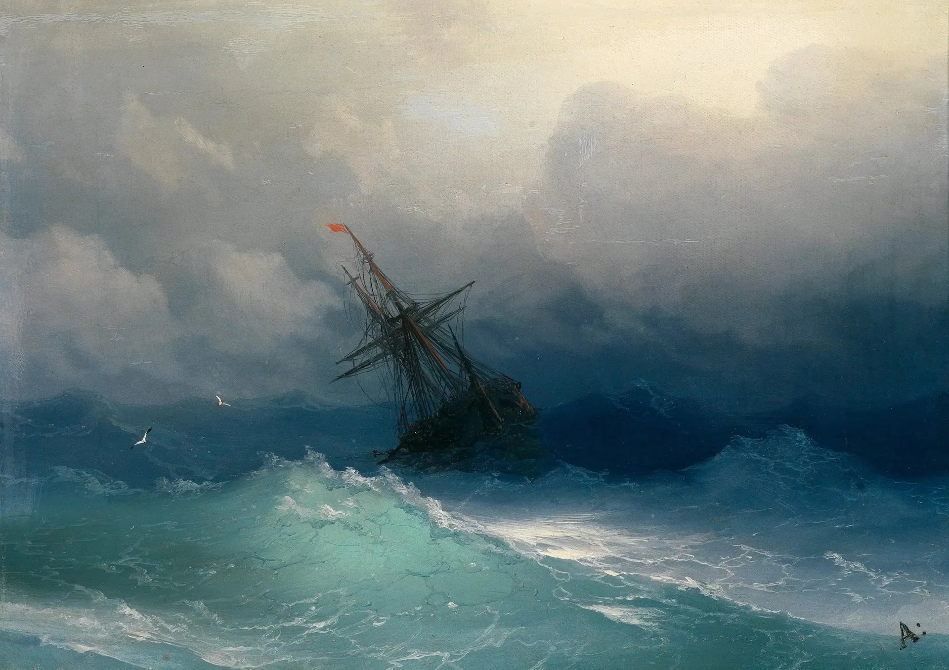 Navire sur une mer agitée - Ivan Aïvazovski image 1 copie de tableau peinte à la main