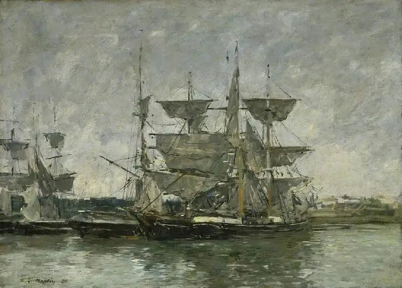 Navires à quai, Deauville - Eugène Boudin image 1 reproduction artisanale de tableau
