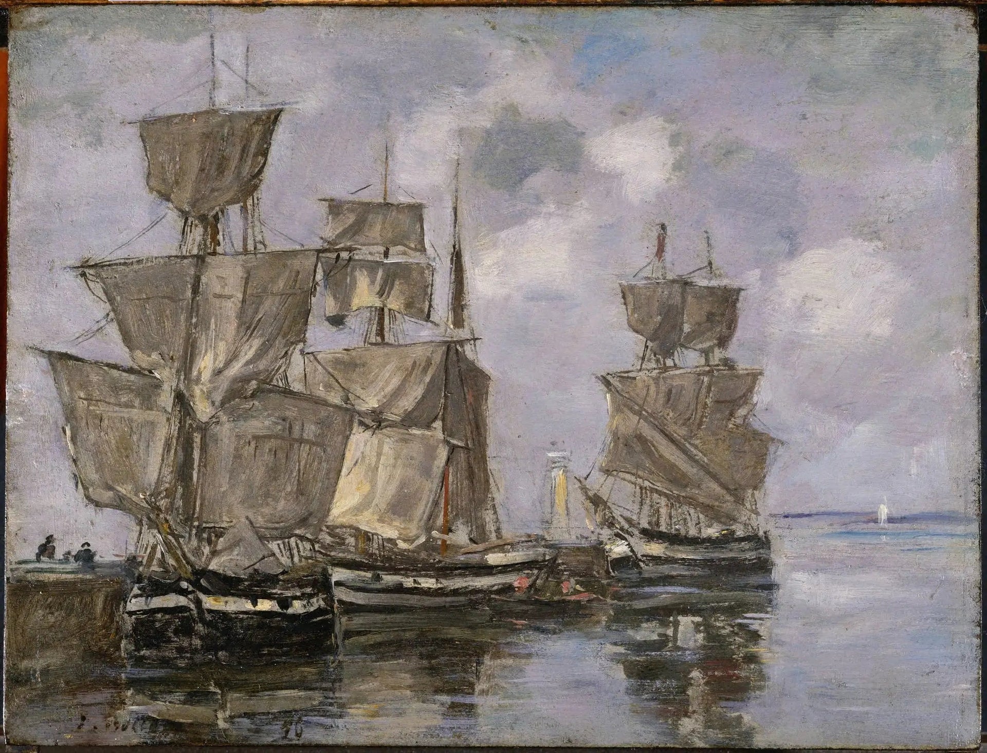 Navires dans le Port à Honfleur - Eugène Boudin image 1 tableau peint à l’huile sur toile