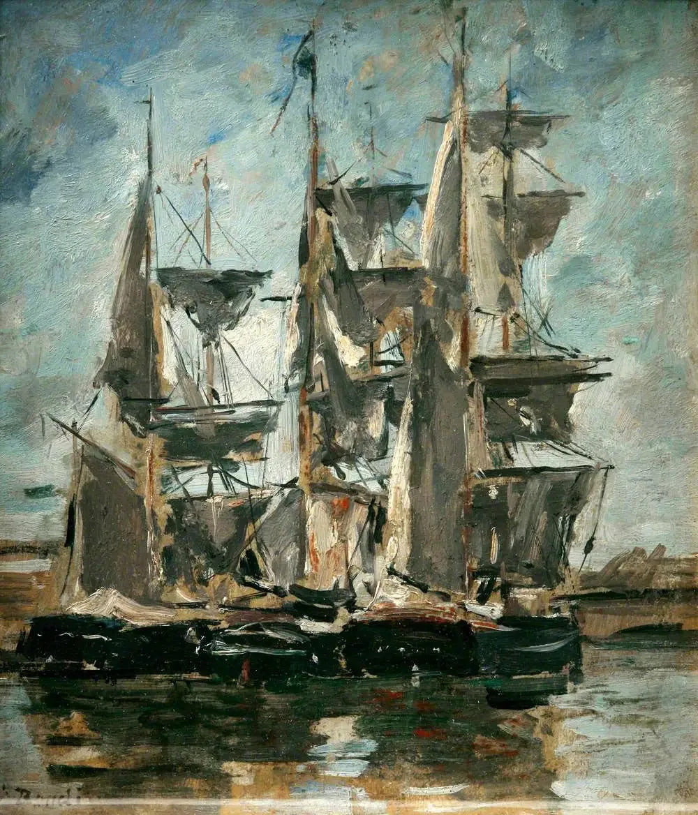 Navires dans un port - Eugène Boudin image 1 reproduction de peinture à l’huile