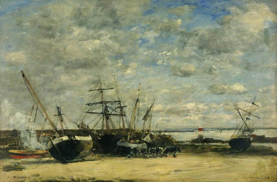 Navires et chevaux sur le rivage - Eugène Boudin