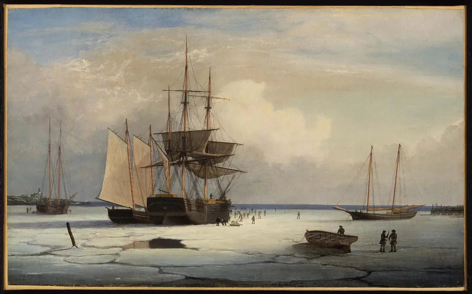 Navires pris dans les glaces au large de l'île Ten Pound, Gloucester - Fitz Henry Lane image 1 copie peinte à la main à l’huile