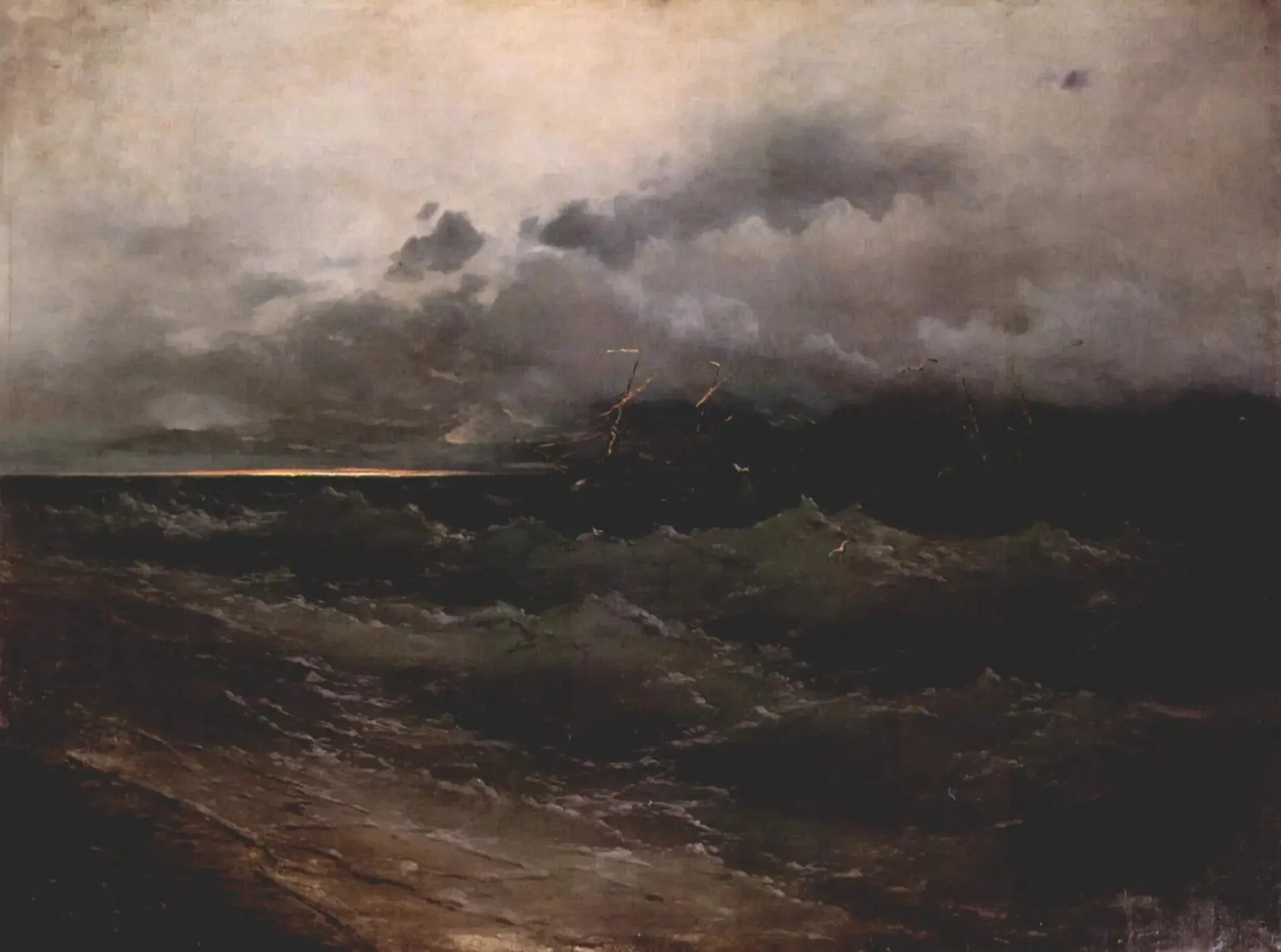 Navires sur une mer agitée, lever de soleil - Ivan Aïvazovski image 1 copie de tableau peinte à la main