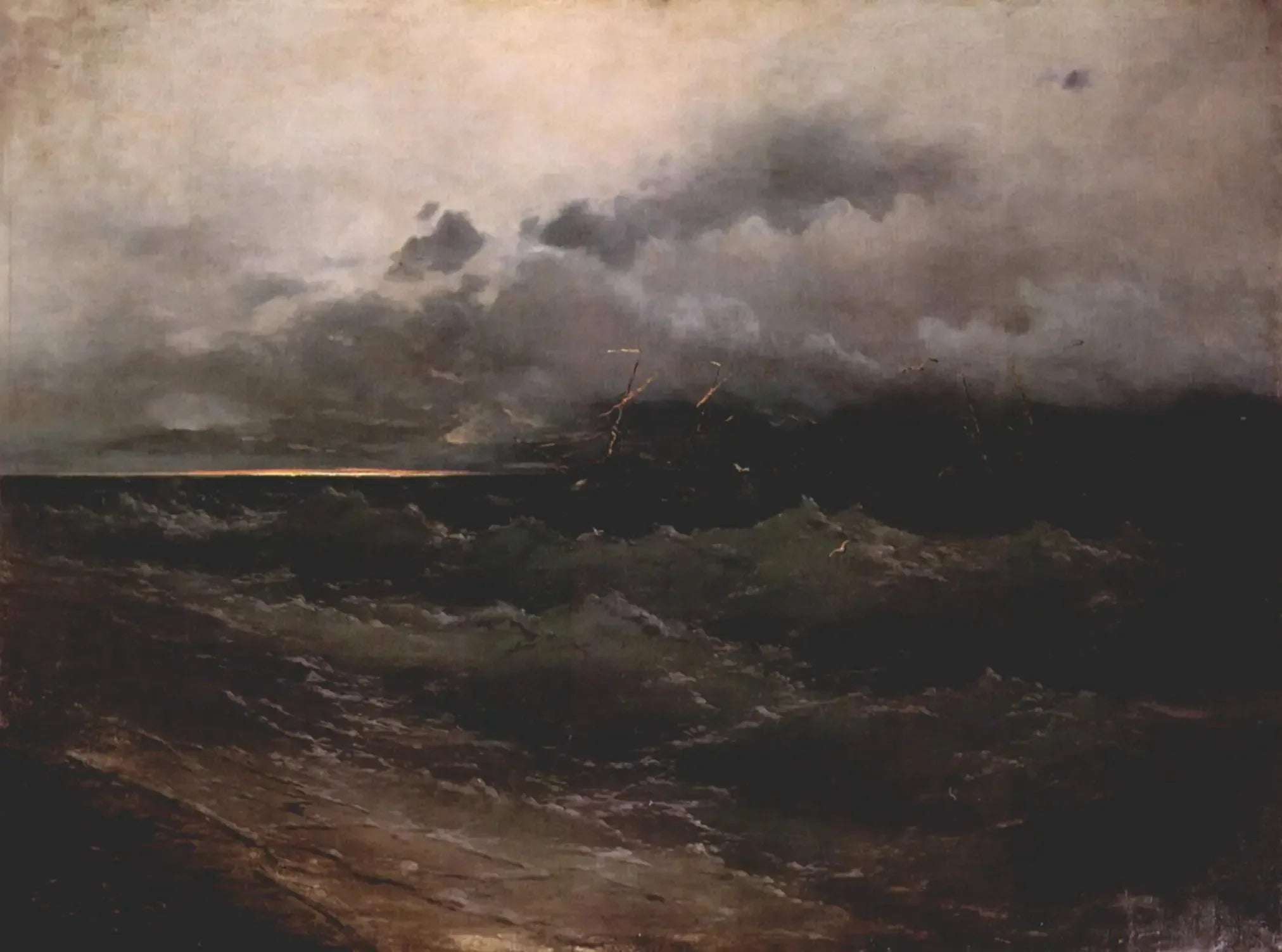 Navires sur une mer agitée, lever de soleil - Ivan Aïvazovski image 1 copie de tableau peinte à la main