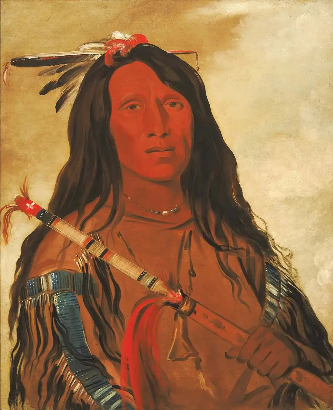 Né-hee-ó-ee-wóo-tis, Loup sur la colline, Chef de la tribu - George Catlin image 1 copie de tableau peinte à la main