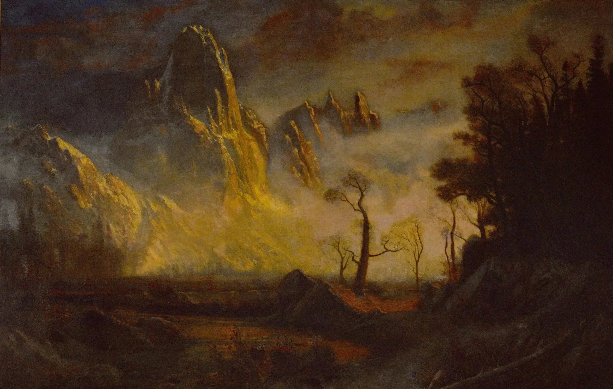 Neige précoce dans la vallée de Yosemite, Sentinel Rock - Albert Bierstadt image 1 tableau peint à l’huile sur toile