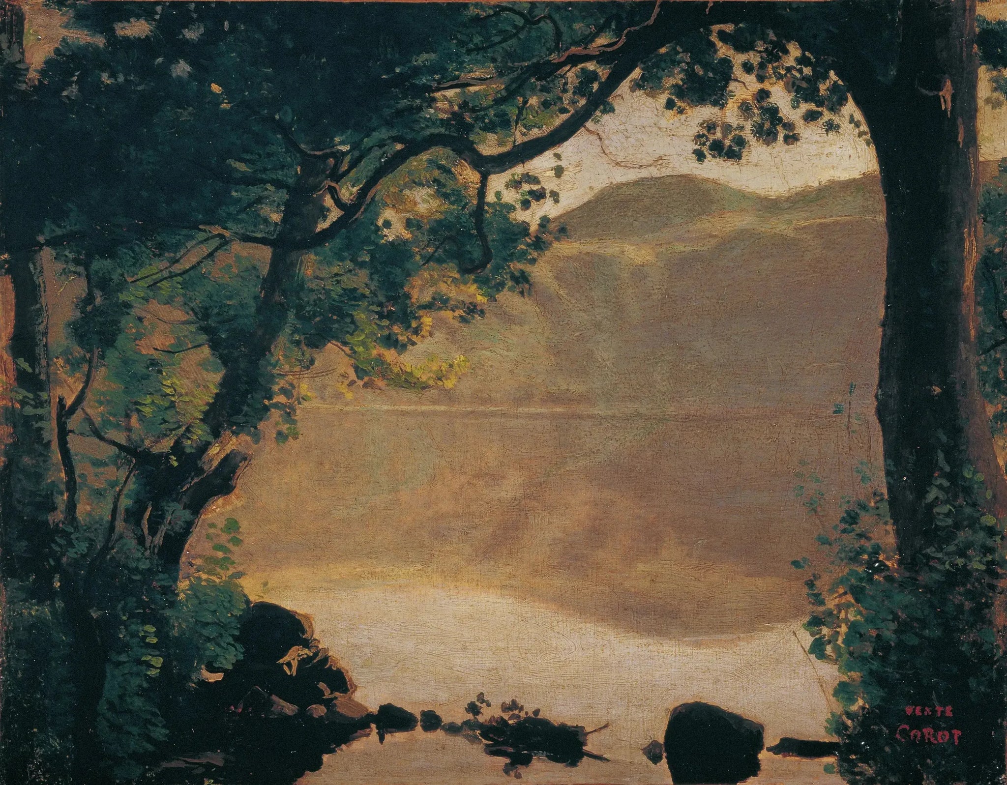 Nemi, le lac vu à travers les arbres - Jean-Baptiste Camille Corot image 1 reproduction réalisée par Alpha Reproduction