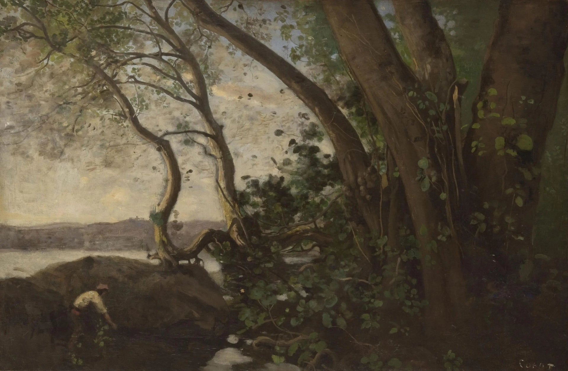 Nemi, les bords du lac - Jean-Baptiste Camille Corot image 1 copie peinte à la main à l’huile