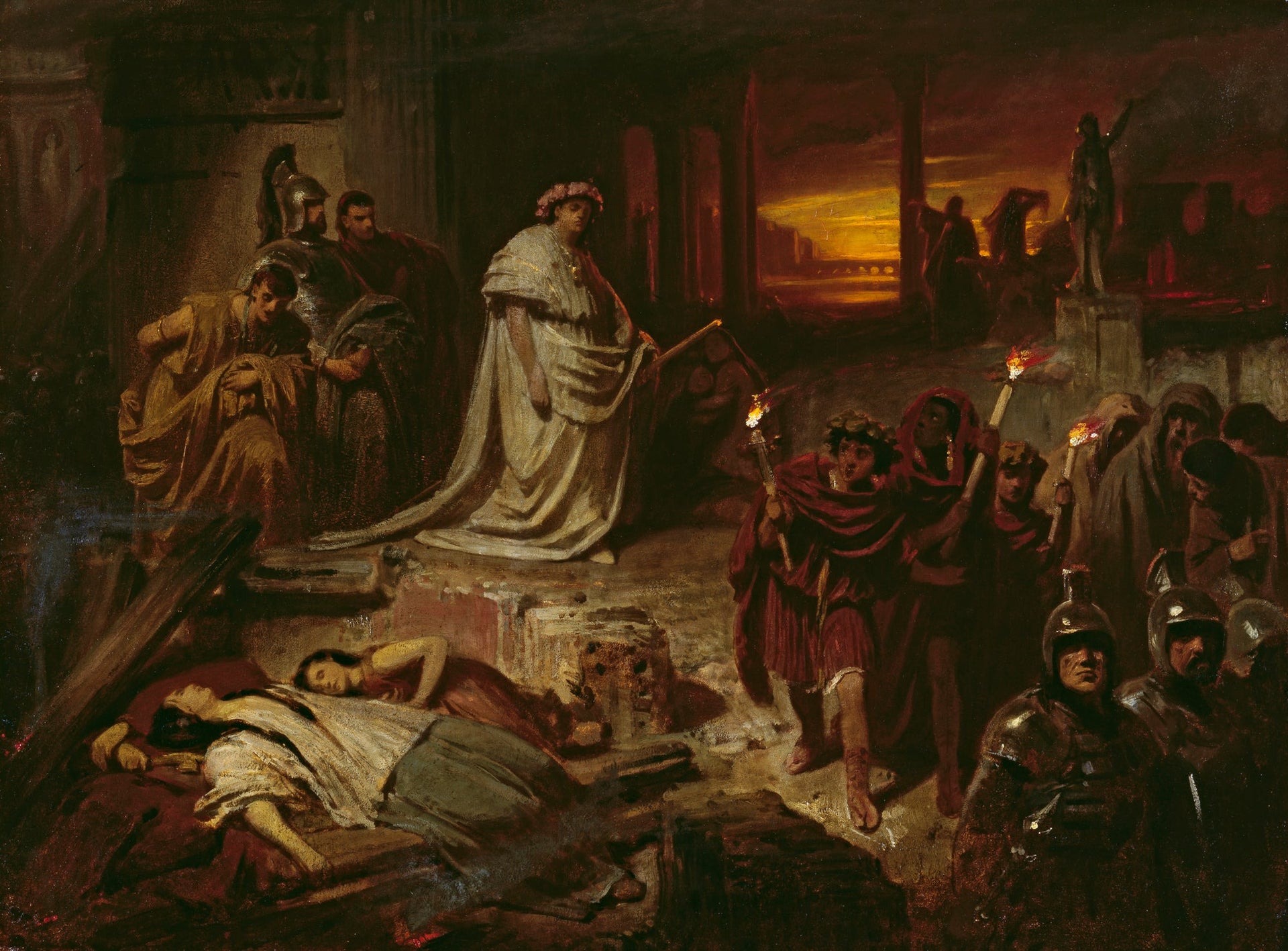 Nero auf den Trümmern Roms - Karl von Piloty image 1 reproduction artisanale de tableau