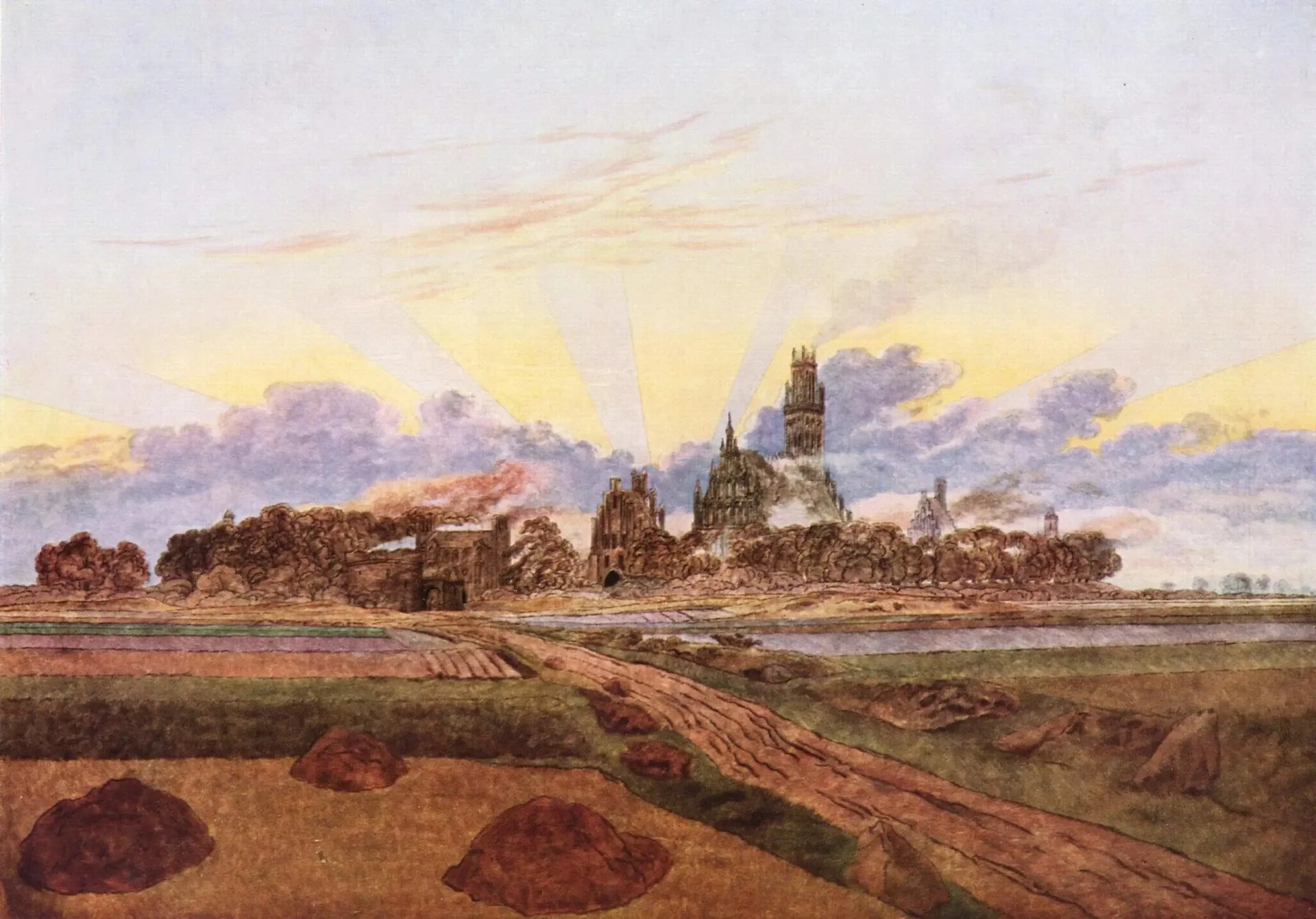 Neubrandenburg en flammes - Caspar David Friedrich image 1 reproduction artisanale de tableau