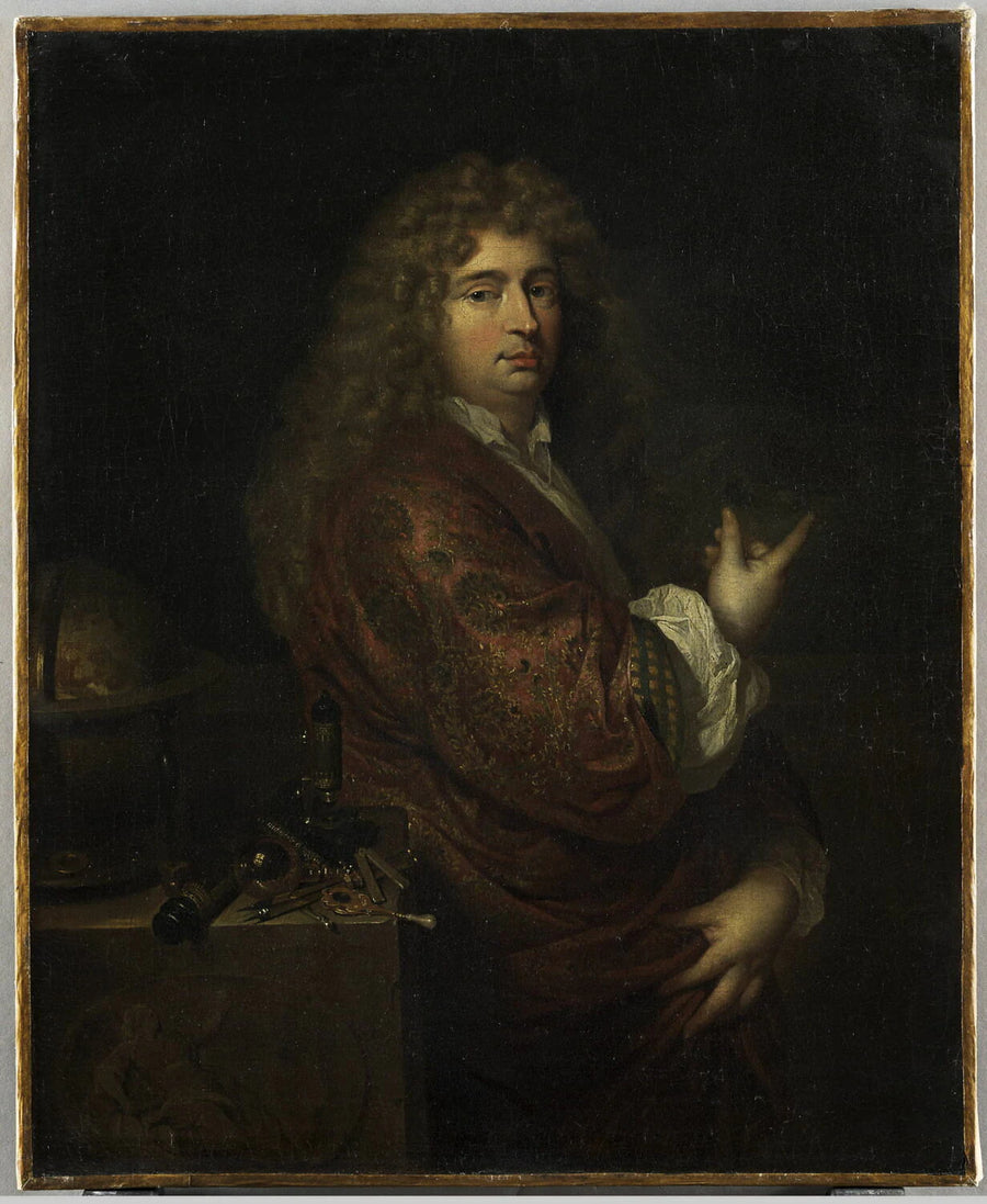 Nicolaes Hartsoeker (1656-1725), physicien, désignant un bateau dans la tempête - Caspar Netscher