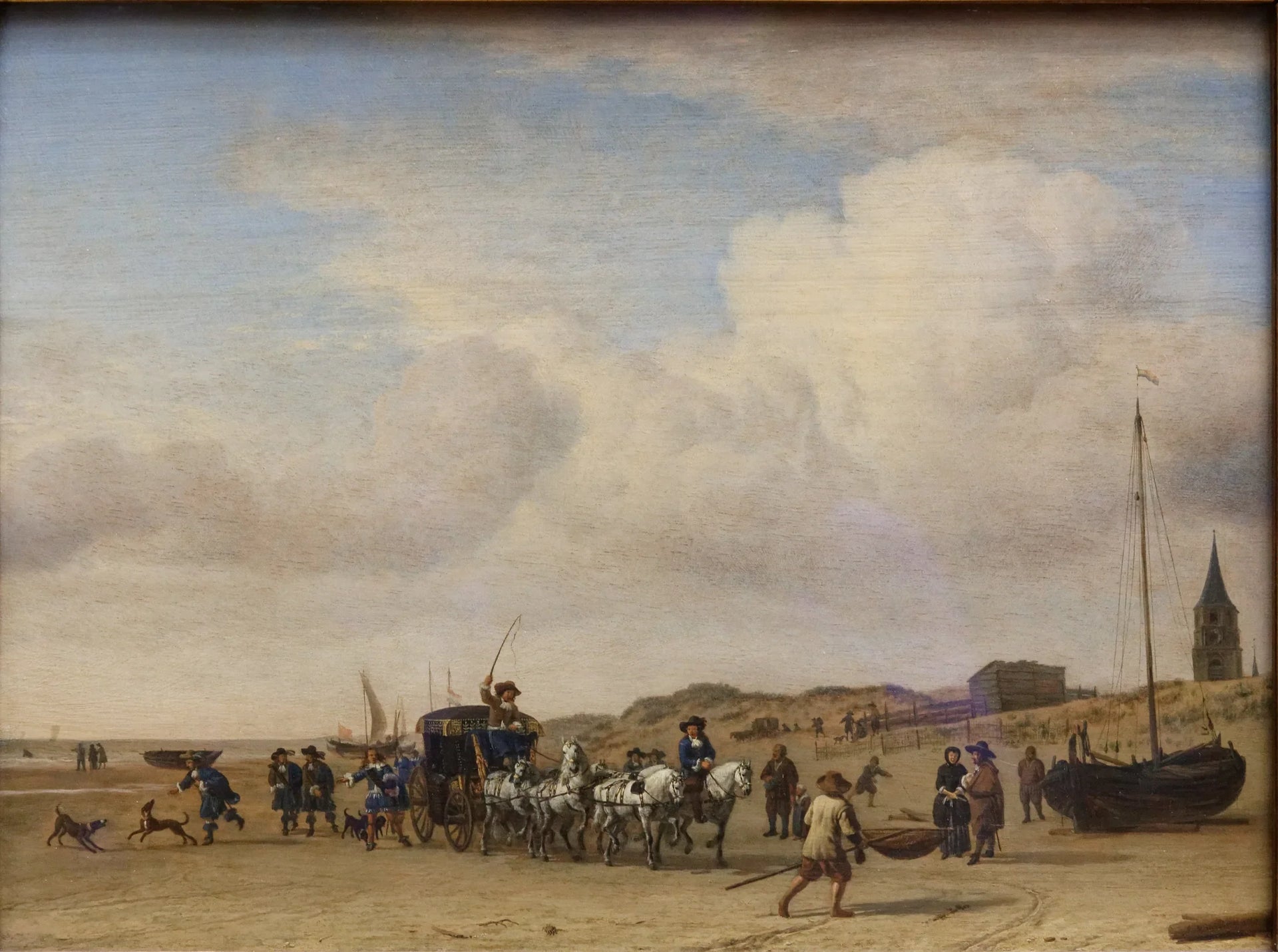 Noble équipage cheminant sur la plage de Scheveningen - Adriaen van de Velde image 1 reproduction de peinture à l’huile