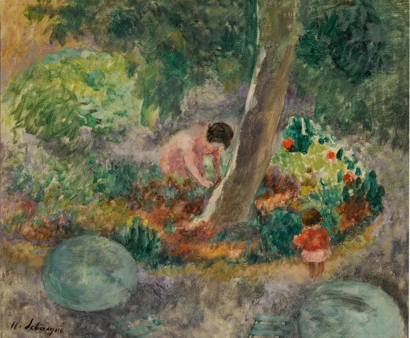 Nono et Pierre dans le jardin - Henri Lebasque image 1 reproduction artisanale de tableau