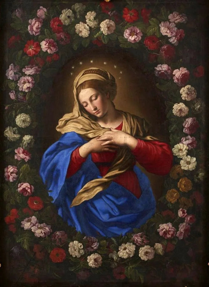 Notre-Dame parée d'une guirlande de roses. - Giovanni Battista Salvi image 1 tableau peint à l’huile sur toile