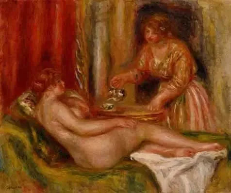 Nu allongé et serviteur servant le thé - Pierre-Auguste Renoir image 1 reproduction artisanale de tableau