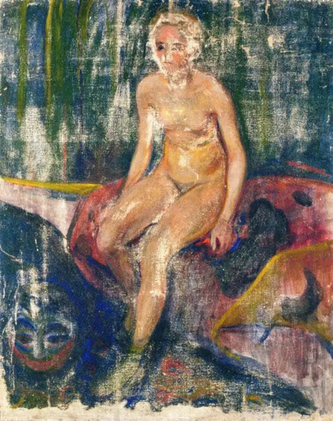 Nu assis et Masque grotesque - Edvard Munch