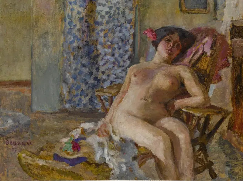 Nu assis, Fleurs dans les cheveux (Étude de nu) - Pierre Bonnard image 1 reproduction de peinture à l’huile