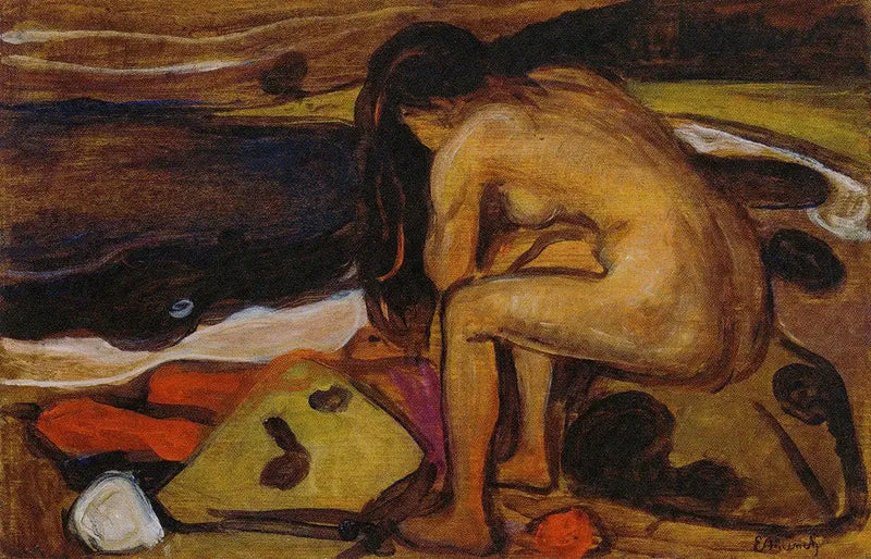 Nu assis sur la plage - Edvard Munch
