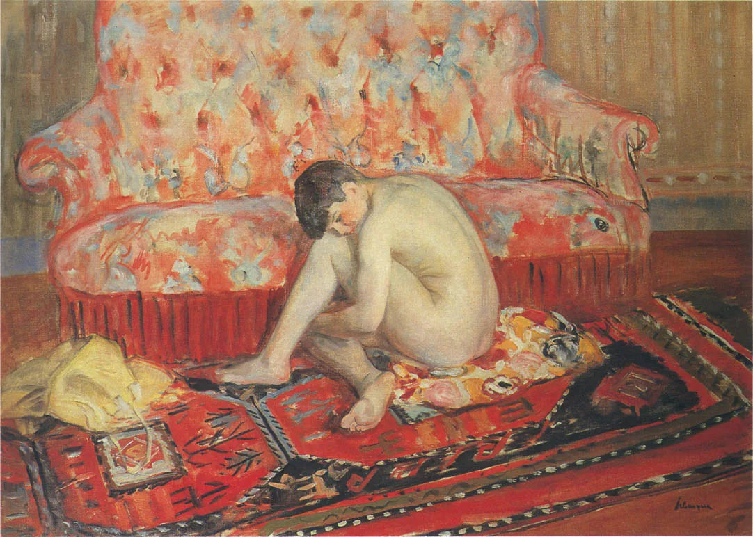 Nu au canapé rose - Henri Lebasque image 1 copie peinte à la main à l’huile