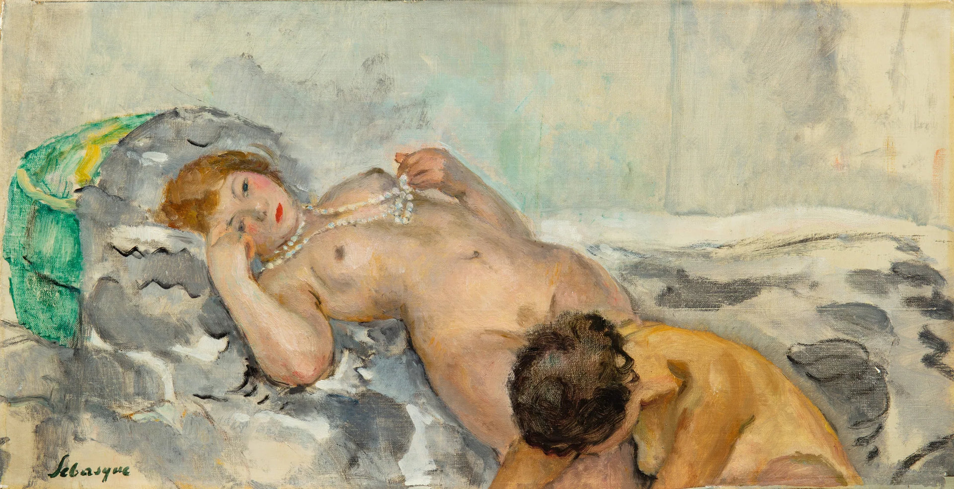 Nu au collier de perles - Henri Lebasque image 1 reproduction d’œuvre d’art à l’huile