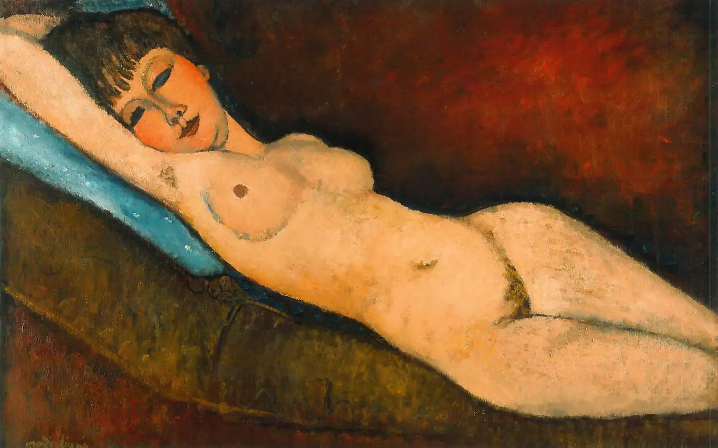 Nu couché au coussin bleu - Amedeo Modigliani image 1 reproduction artisanale de tableau