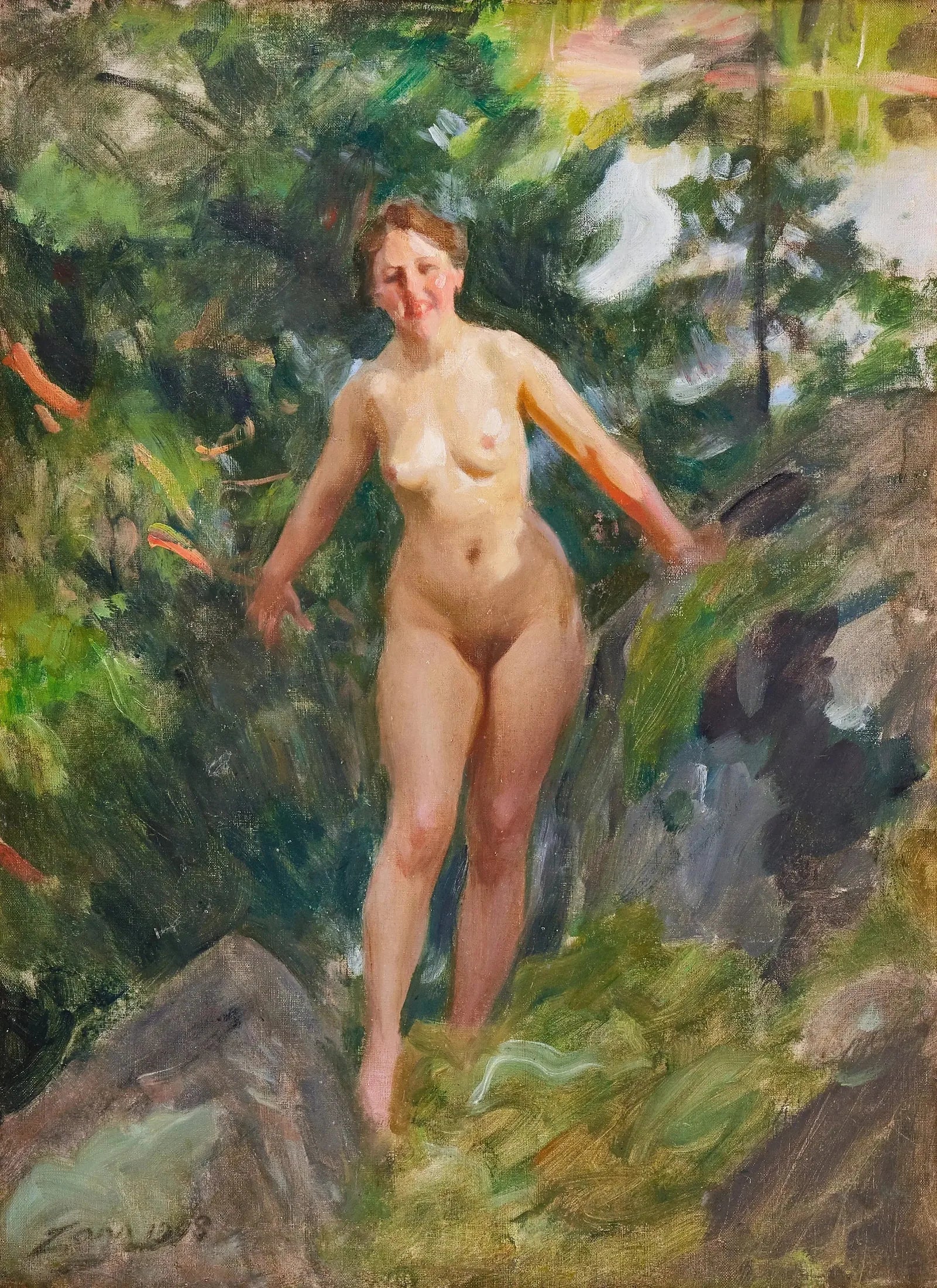Nu dans une forêt rocheuse - Anders Zorn image 1 reproduction artisanale de tableau