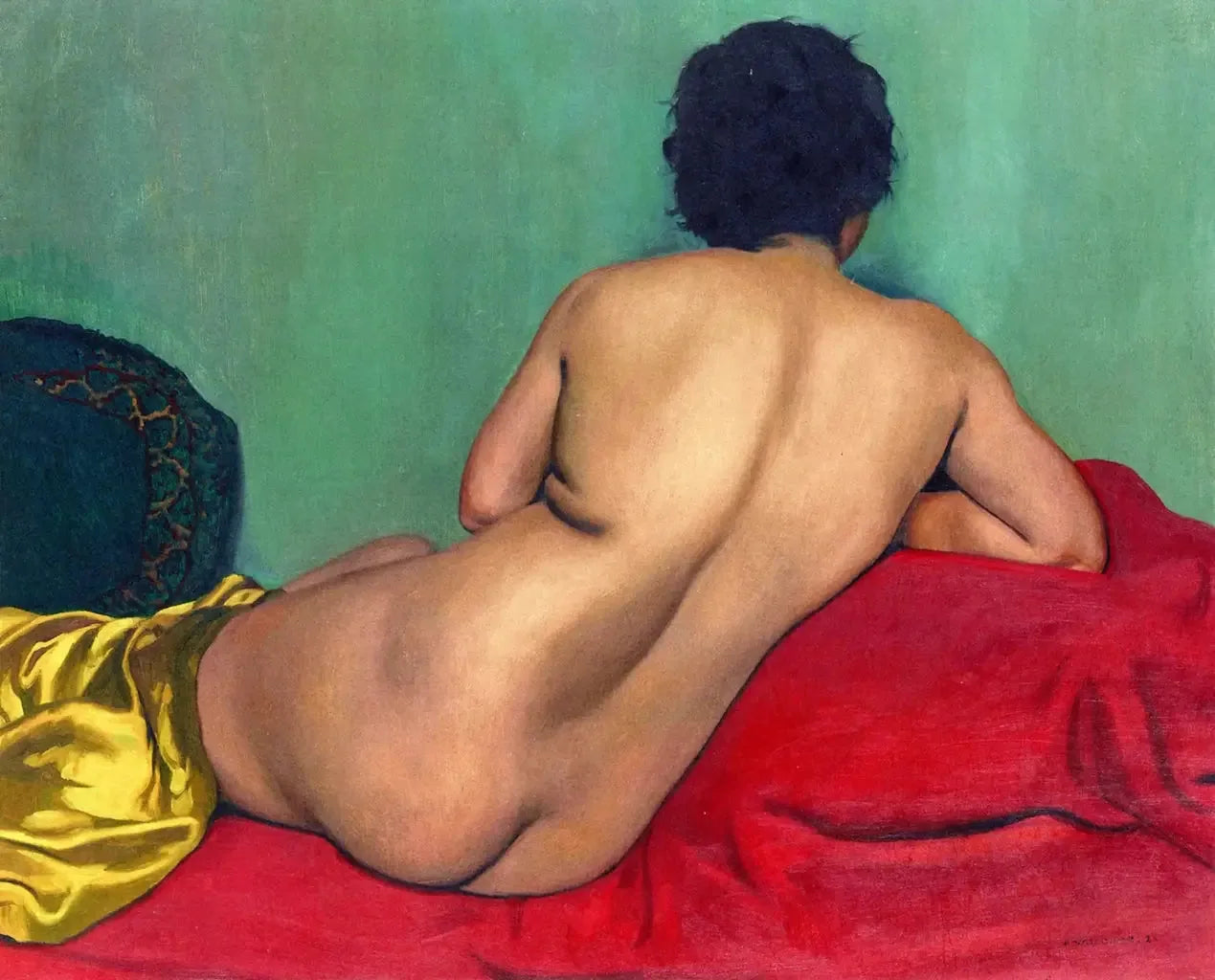 Nu de dos sur un canapé rouge - Félix Vallotton image 1 copie de tableau peinte à la main