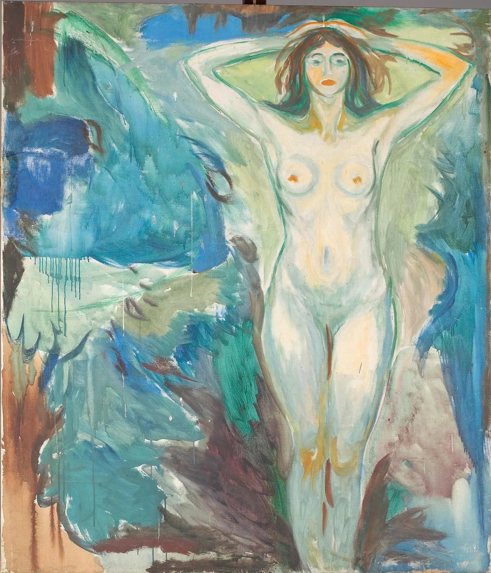 Nu debout sur un fond bleu - Edvard Munch image 1 reproduction de peinture à l’huile