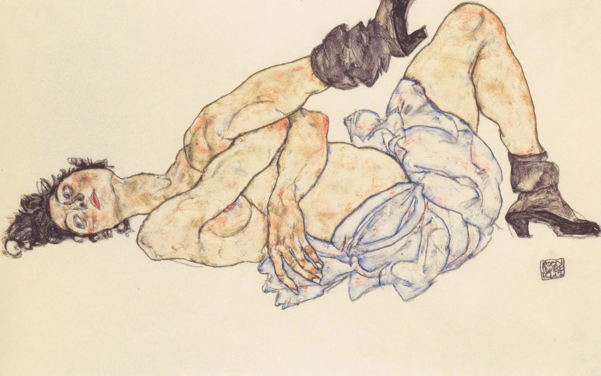 Nu féminin allongé - Egon Schiele image 1 reproduction artisanale de tableau