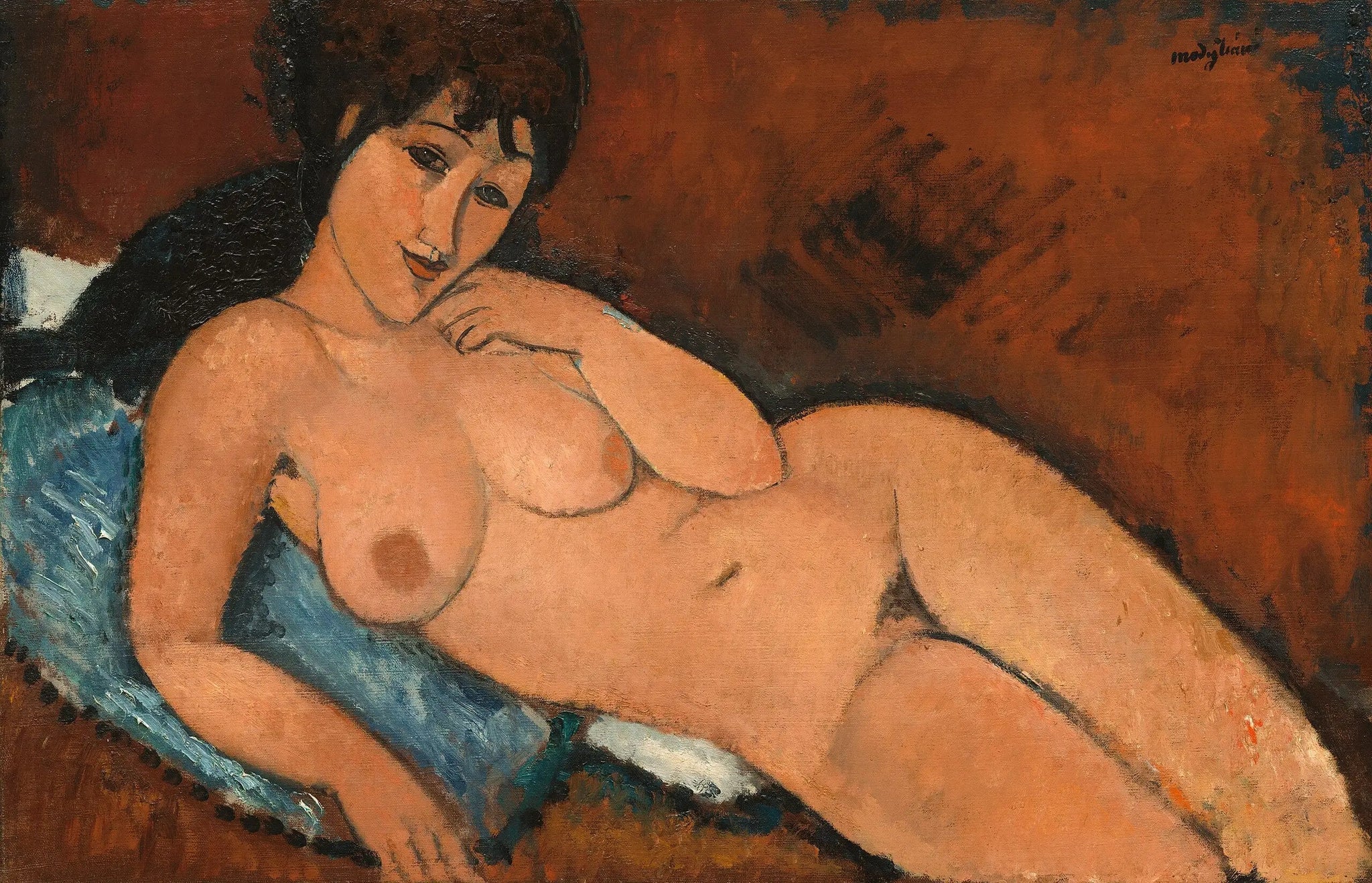 Nu sur un coussin bleu - Amedeo Modigliani image 1 tableau peint à l’huile sur toile