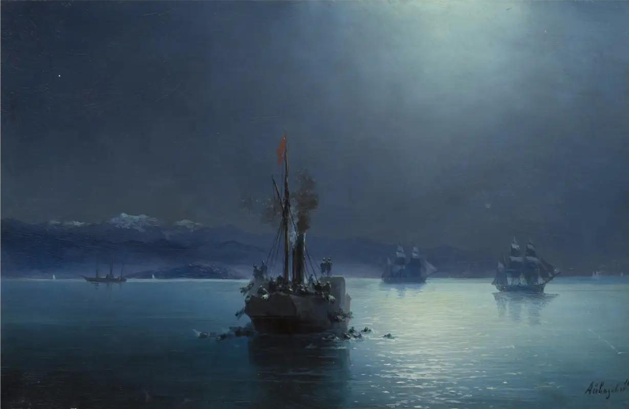 Nuit tranquille : des Arméniens jetés par-dessus bord depuis des navires turcs - Ivan Aïvazovski image 1 copie peinte à la main à l’huile