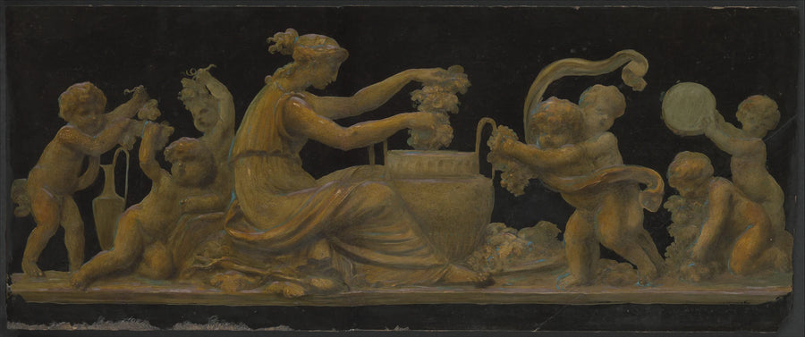 Nymphe et putti dans une scène de vendanges ; Nymphe à la couronne et putti aux guirlandes de fleurs - Piat Joseph Sauvage