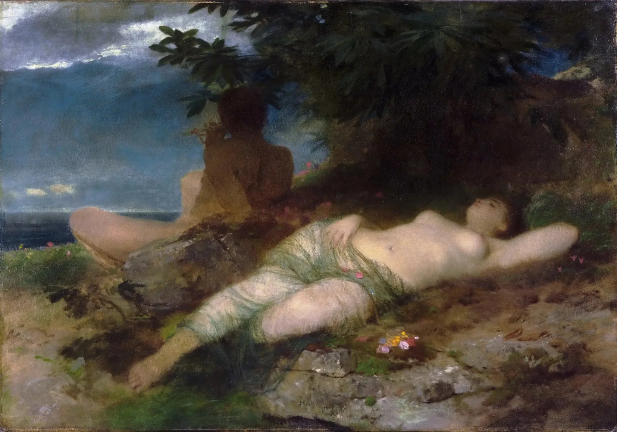 Nymphe et Satyre - Arnold Böcklin image 1 tableau peint à l’huile sur toile