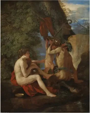 Nymphe et Satyre - Nicolas Poussin image 1 copie peinte à la main à l’huile