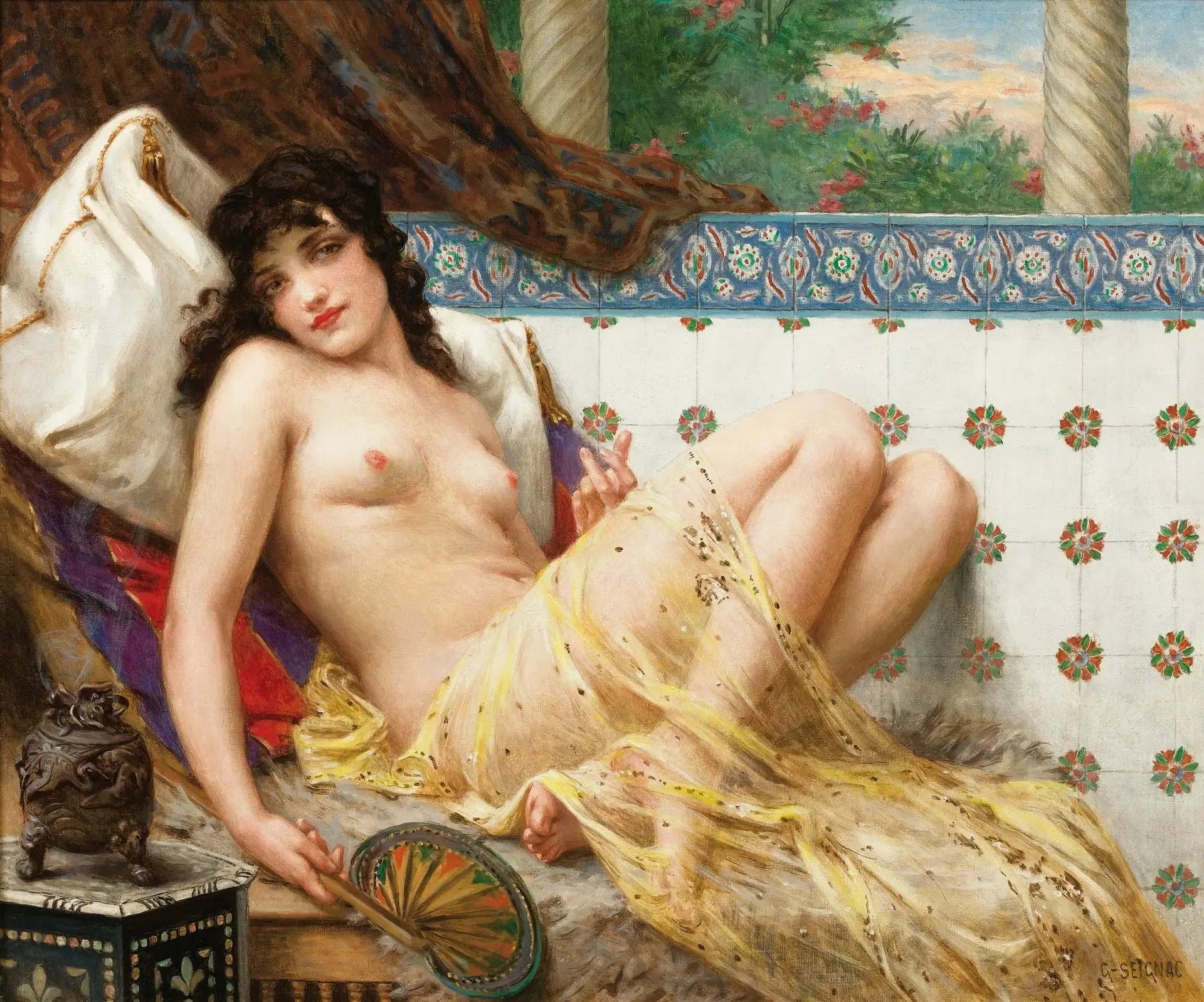 Odalisque à l'éventail - Guillaume Seignac image 1 copie peinte à la main à l’huile