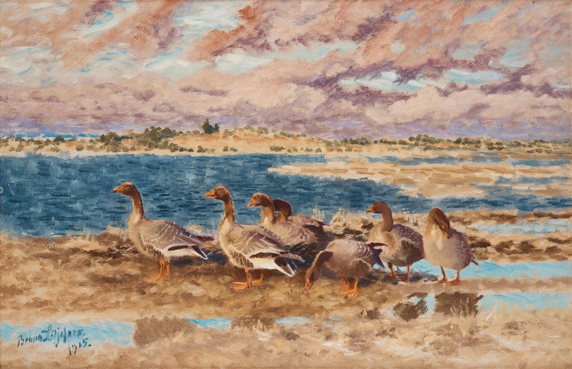 Oies au repos - Bruno Liljefors image 1 reproduction de peinture à l’huile