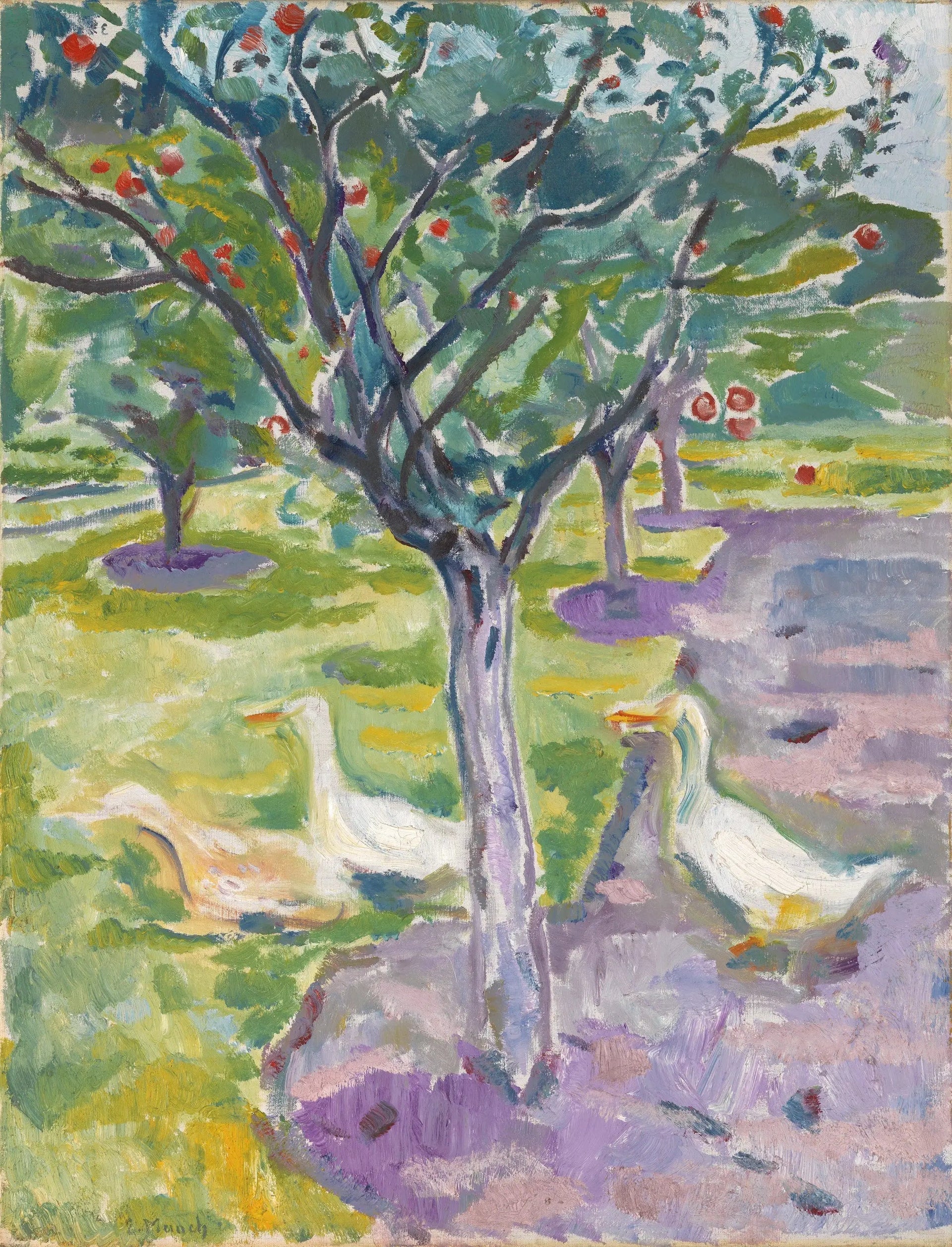 Oies dans le jardin - Edvard Munch image 1 reproduction de peinture à l’huile