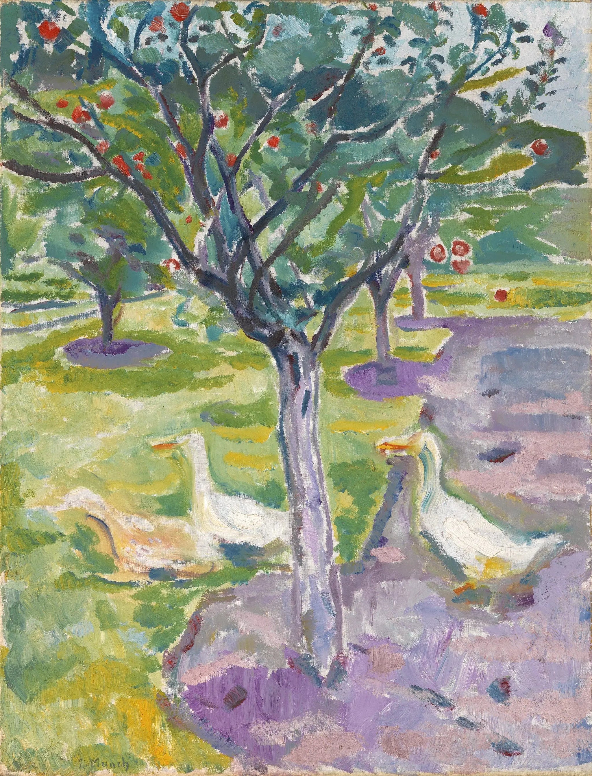 Oies dans le jardin - Edvard Munch image 1 reproduction de peinture à l’huile